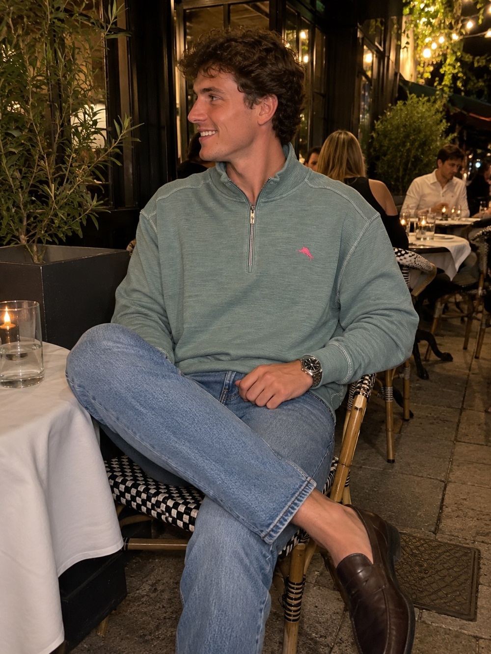 Men's Tommy Bahama - Army Green Heather -  Quarter-Zip Pullover Sweatshirt